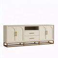 Buffet 200 x 40 x 85 cm aspect bois blanc piètement métal doré rangement contemporain