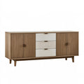 Buffet 160 x 40 x 80 cm en bois beige et blanc avec portes et tiroirs style scandinave