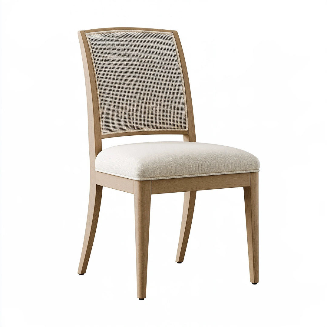 Chaise de salle à manger 48 x 58 x 90 cm bois naturel et cannage assise beige style contemporain