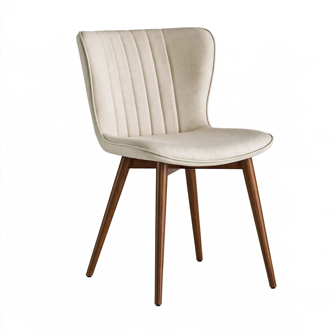 Chaise de salle à manger 50 x 58 x 82 cm en tissu beige et bois marron - dossier capitonné