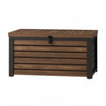 Coffre de rangement extérieur 120 x 60 x 65 cm en bois brun et métal noir à couvercle