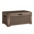 Coffre de rangement extérieur 120 x 56 x 63 cm en plastique brun effet tressé avec couvercle
