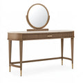 Coiffeuse 120 cm en bois marron avec miroir rond et tiroir style contemporain