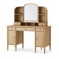 Coiffeuse 120 x 50 x 150 cm en bois beige avec miroir et rangements style rétro