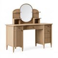 Coiffeuse 120 x 45 x 140 cm en bois chêne clair avec miroir et rangements