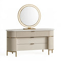 Coiffeuse 140 x 45 x 78 cm en bois beige et doré avec miroir et rangements style contemporain