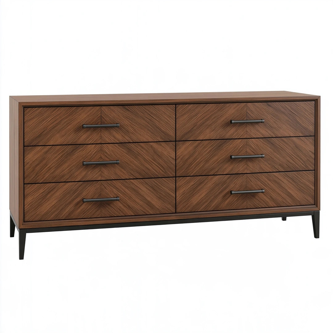 Commode 160 x 45 x 80 cm finition bois brun à 6 tiroirs style contemporain