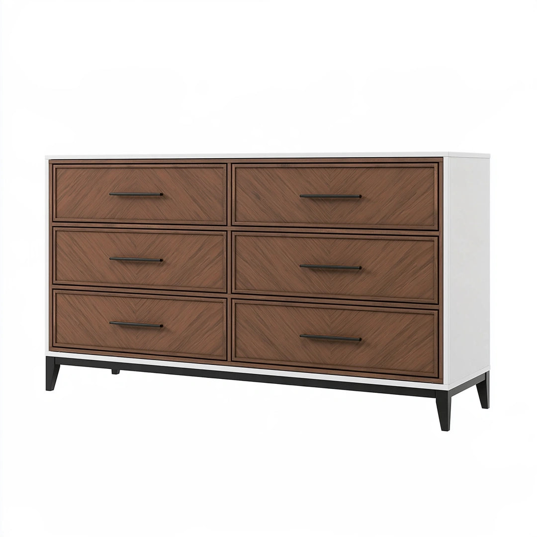 Commode 160 x 45 x 90 cm en bois marron et blanc à 6 tiroirs style contemporain