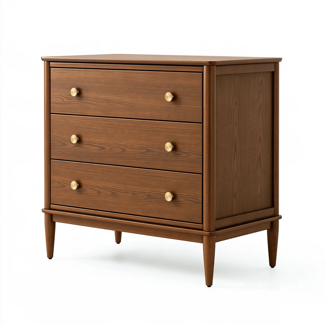 Commode 90 x 45 x 90 cm en bois marron à 3 tiroirs style rétro