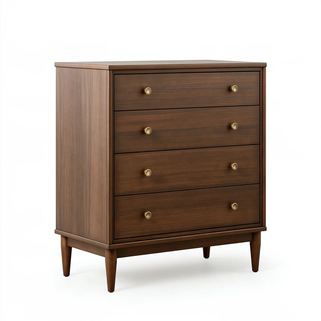 Commode 80 x 45 x 100 cm en bois marron à 4 tiroirs style rétro