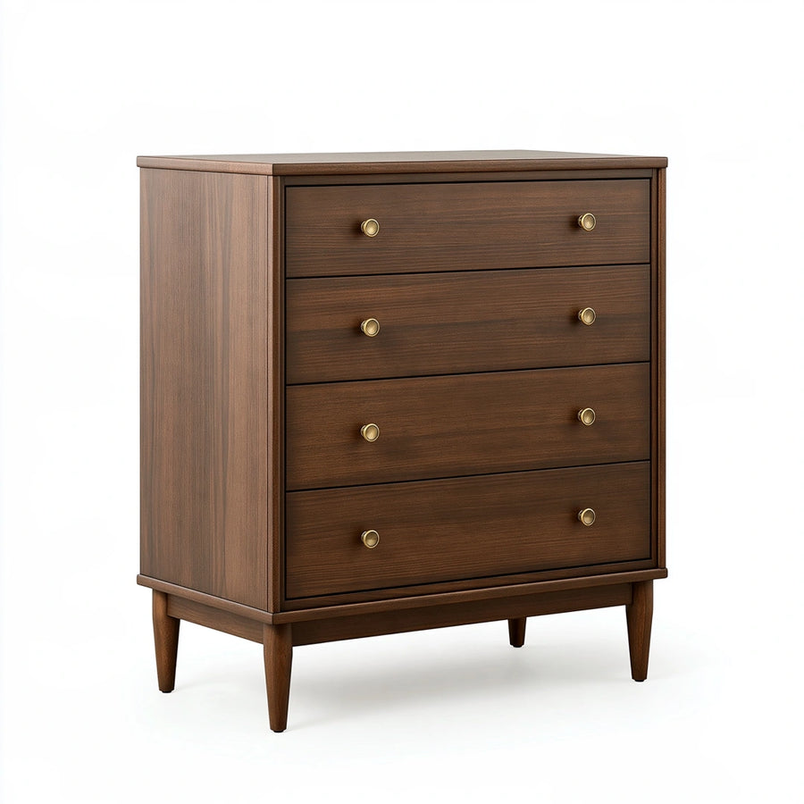 Commode 80 x 45 x 100 cm en bois marron à 4 tiroirs style rétro