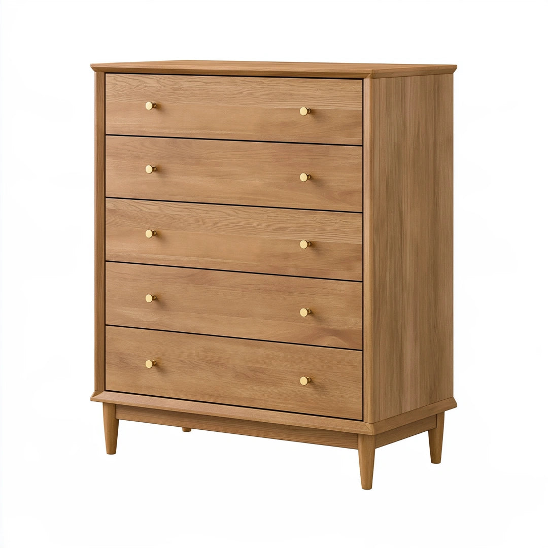 Commode 90 x 45 x 120 cm en bois chêne naturel à 5 tiroirs style moderne